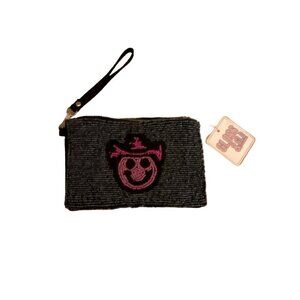 NWT Beaded Gloss & Glo Wristlet Clutch Smiley Face Cowboy Zipper Closure Black &